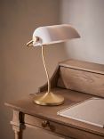 John Lewis Frosted Glass Bankers Desk Lamp, Antique Brass