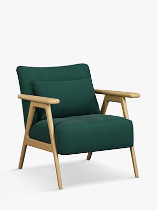 Hendricks Range, John Lewis & Partners Hendricks Accent Armchair, Light Wood Frame, Relaxed Linen Nettle