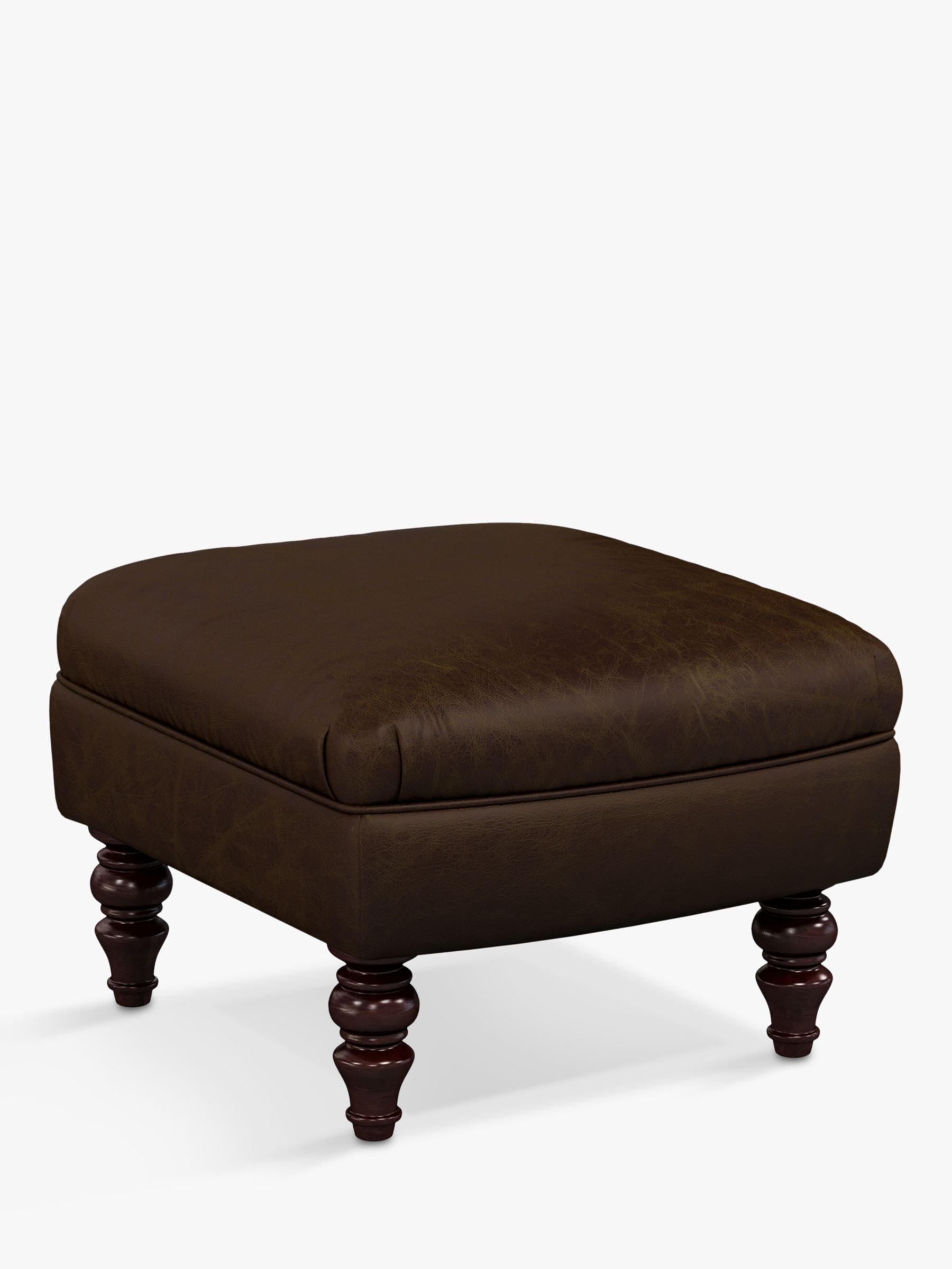 John Lewis Claverdon II Leather Footstool, Dark Leg, Galveston Bark