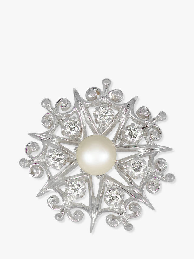 Kojis 14ct White Gold Diamond and Pearl Second Hand Brooch