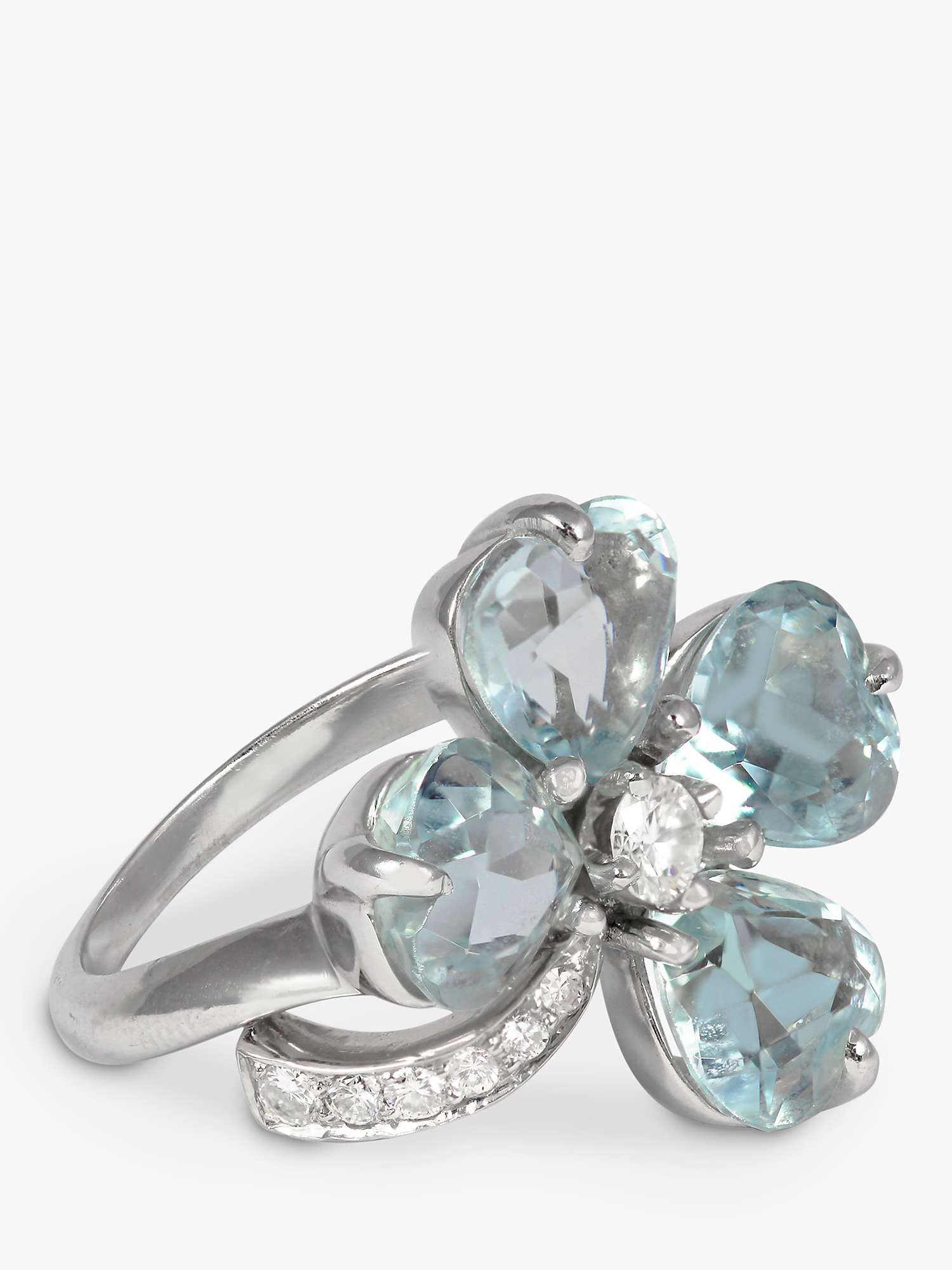 Buy Kojis 14ct White Gold Diamond and Aquamarine Second Hand Four Leaf Clover Ring Online at johnlewis.com