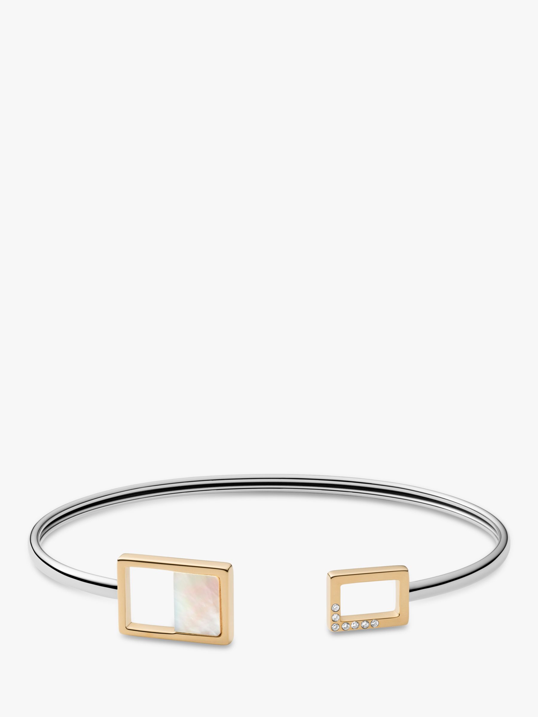 Skagen Crystal and Mother of Pearl Rectangle Open Bangle, Silver 