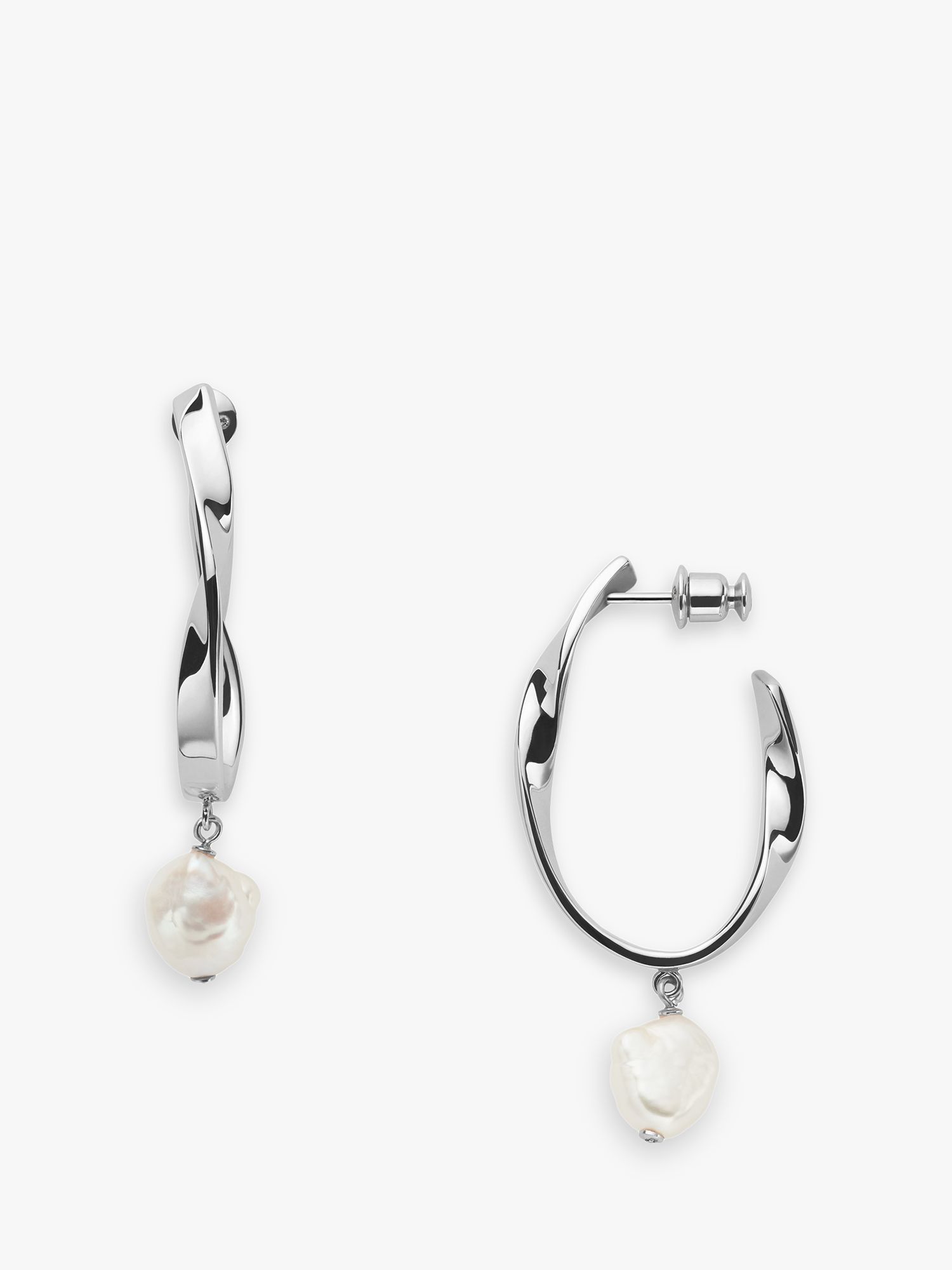 Skagen Agnethe Silver-Tone Freshwater Pearl Hoop Earrings, Silver ...