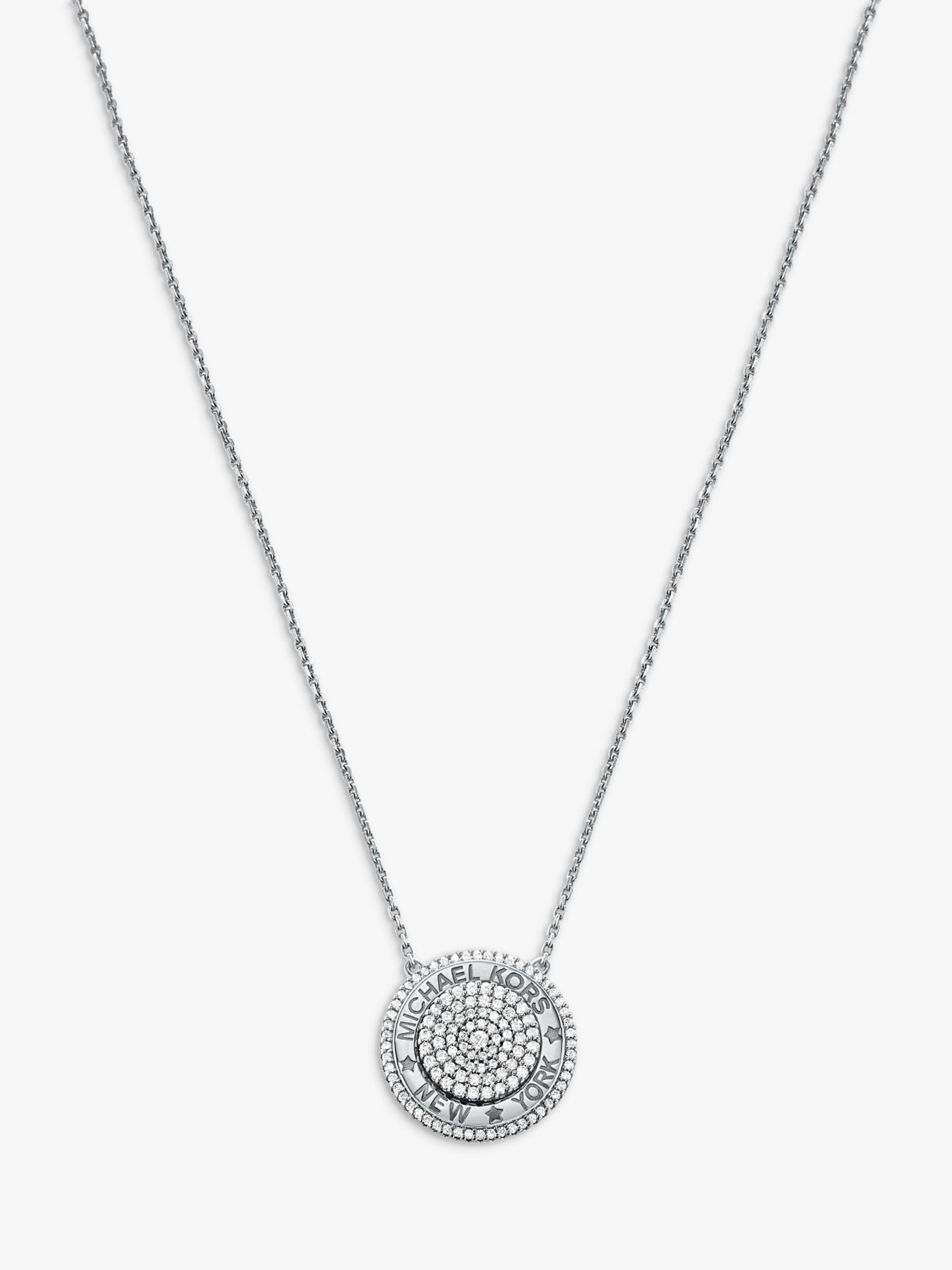 Michael Kors Cubic Zirconia Round Pendant Necklace, Silver