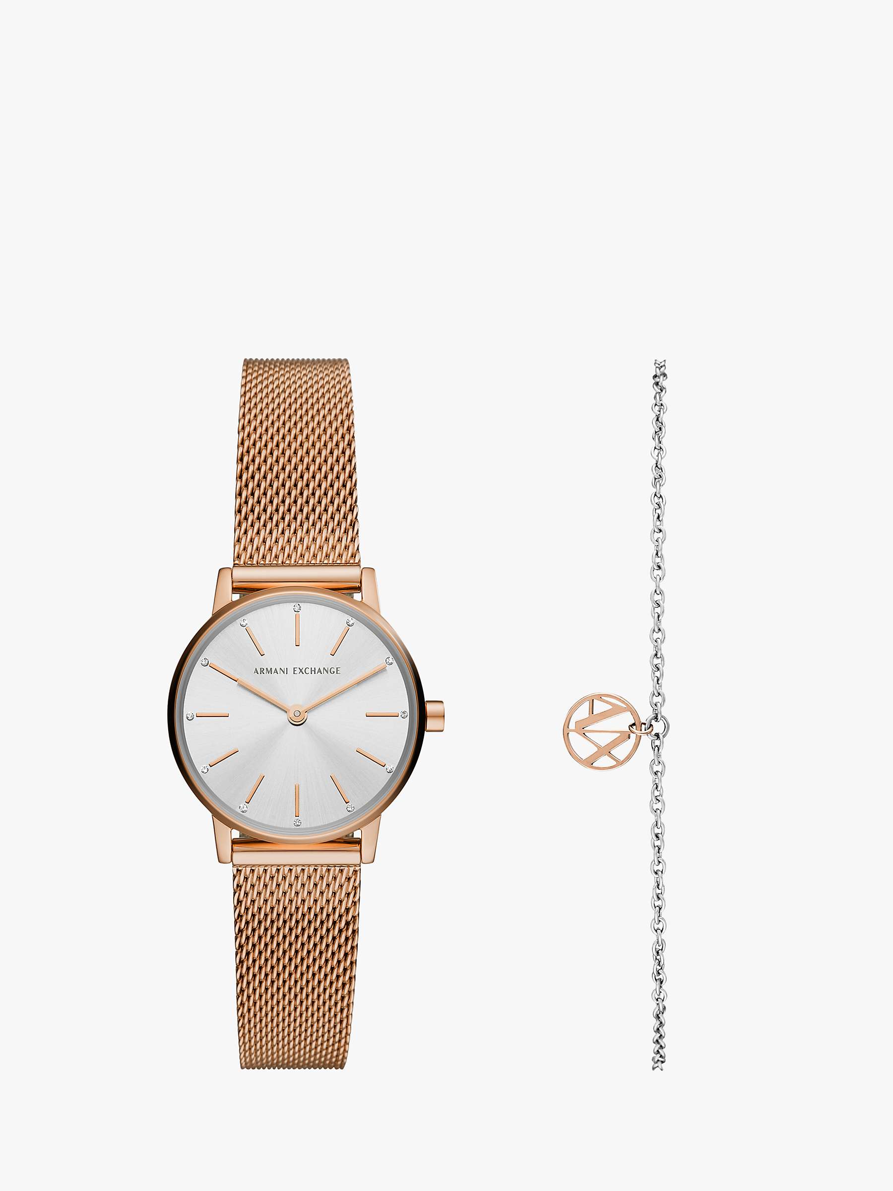 Buy Armani Exchange AX7121 Women's Mesh Bracelet Strap Watch and Chain Bracelet Gift Set, Rose Gold/Silver Online at johnlewis.com