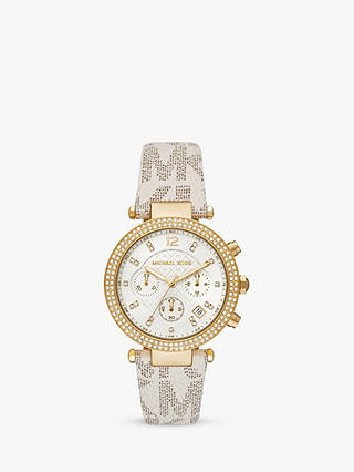 Michael Kors Women's Parker Crystal Chronograph Strap Watch, Gold/Vanilla MK6916