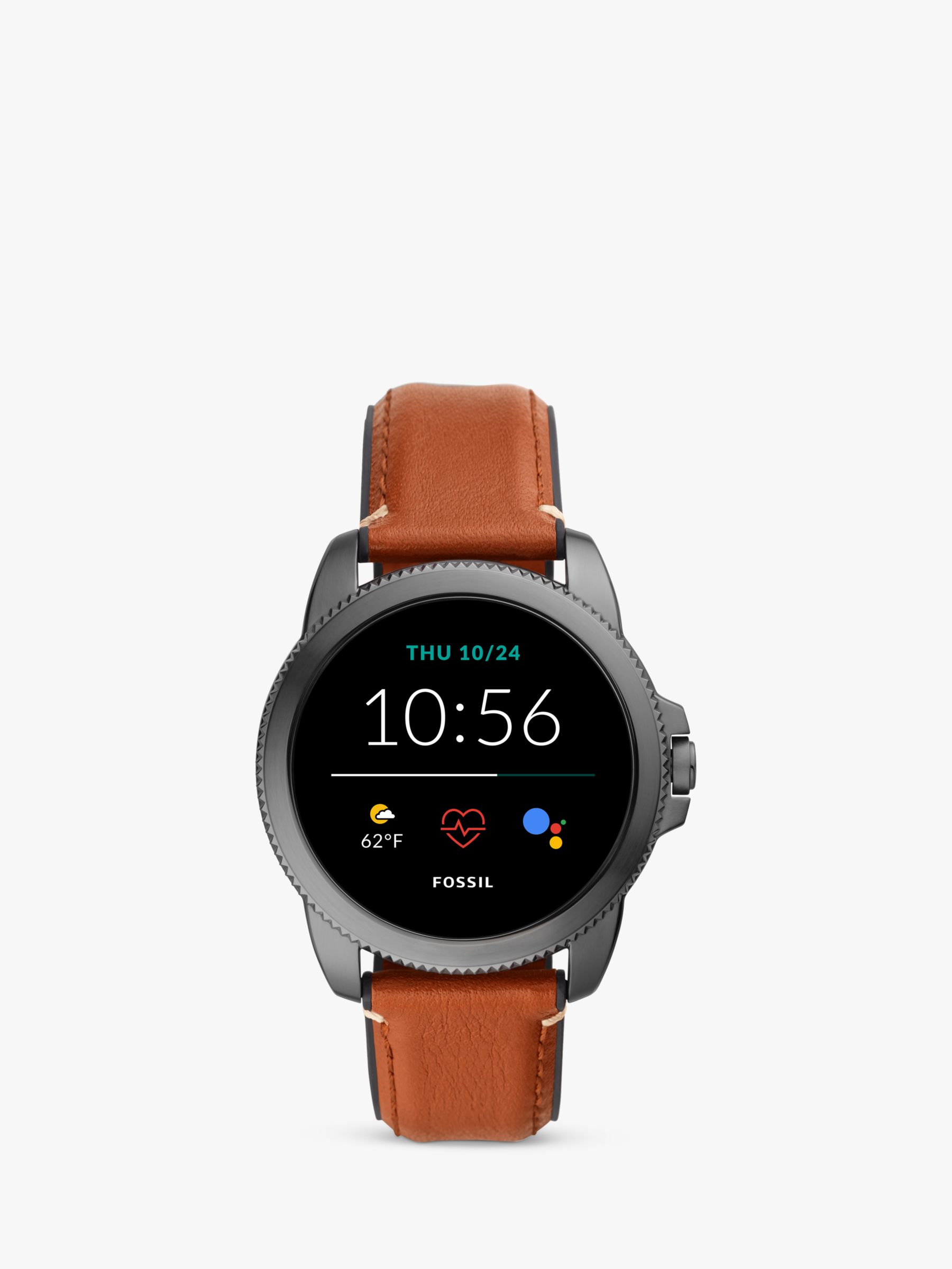 Fossil FTW4055 Men's Gen 5E Leather Strap Touchscreen Smartwatch, Brown/Multi