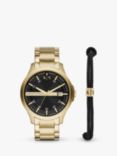 Armani Exchange AX7124 Men's Cord Bracelet and Date Bracelet Strap Watch Gift Set, Gold/Black