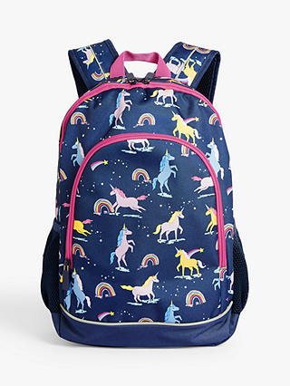 John Lewis Children's Unicorn Print Backpack, Navy