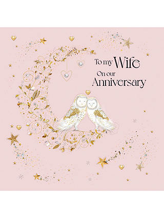 The Proper Mail Company Embroidered Owls Wife Anniversary Card