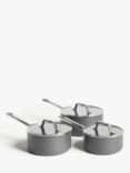 John Lewis & Partners Hard Anodised Aluminium Non-Stick Saucepan & Glass Lid Set, 3 Piece