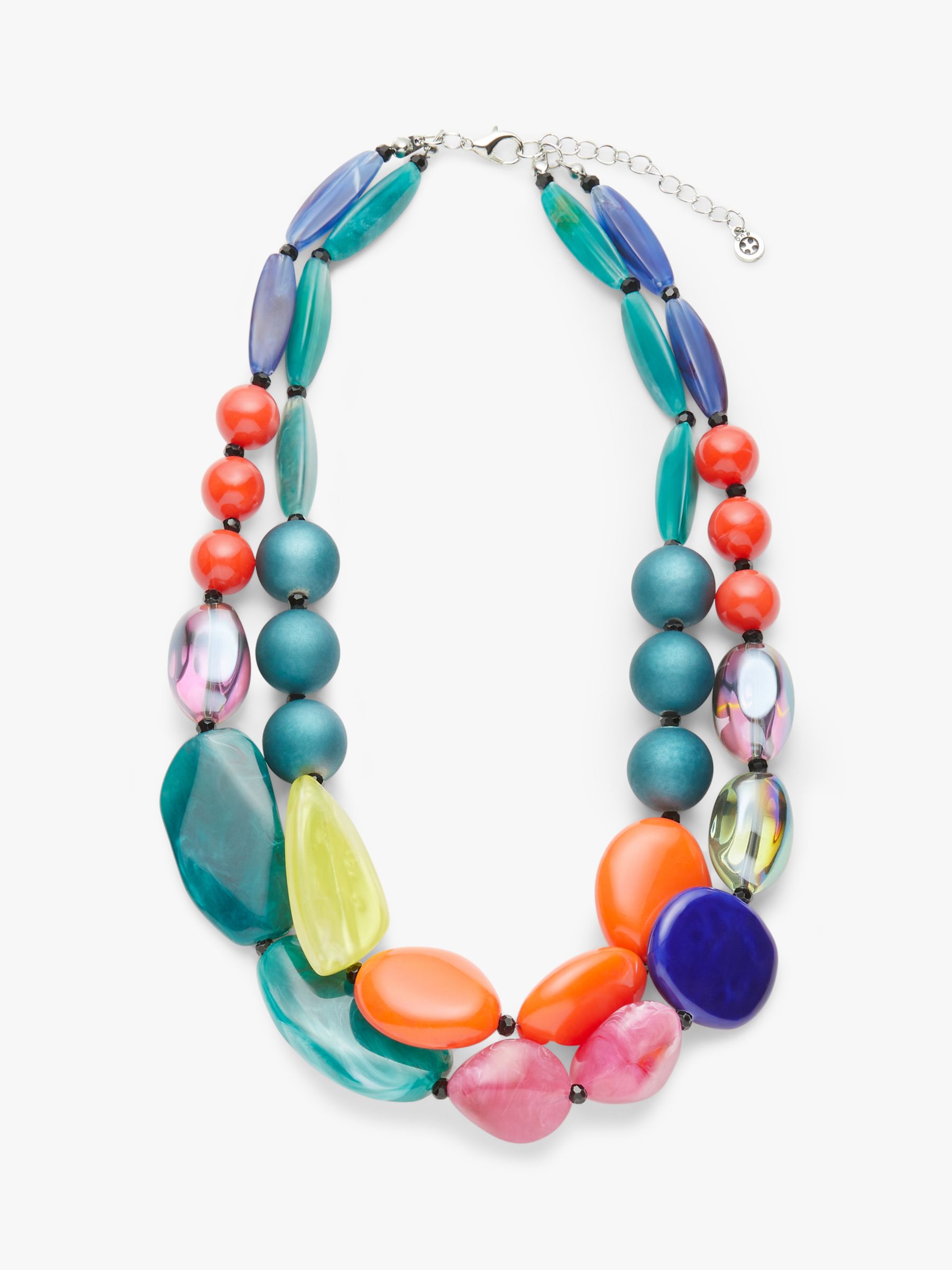 One Button Beaded Statement Layered Necklace, Multi