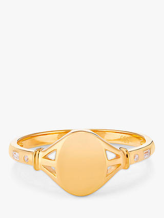 V by Laura Vann Tilly 18ct Gold Plated Sterling Silver Signet Ring, Gold