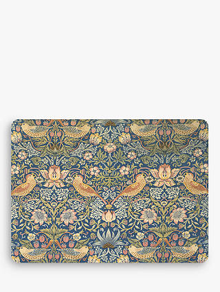 William Morris Gallery Strawberry Thief Cork-Backed Melamine Placemats, Set of 4, Blue/Multi