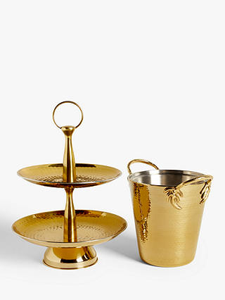 John Lewis Hammered Stainless Steel 2-Tier Cake Stand, Gold