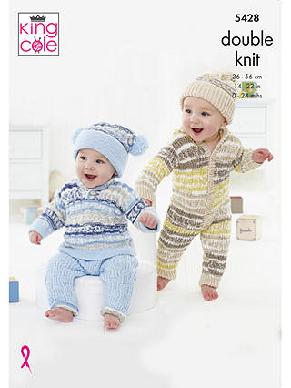 King Cole Cherish Baby All-In-One, Trouser & Top Knitting Pattern, 5428