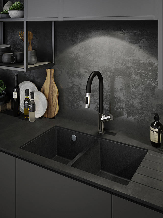 Abode Virtue Nero Pull-Out Spray Single Lever Kitchen Mixer Tap, Chrome/Black