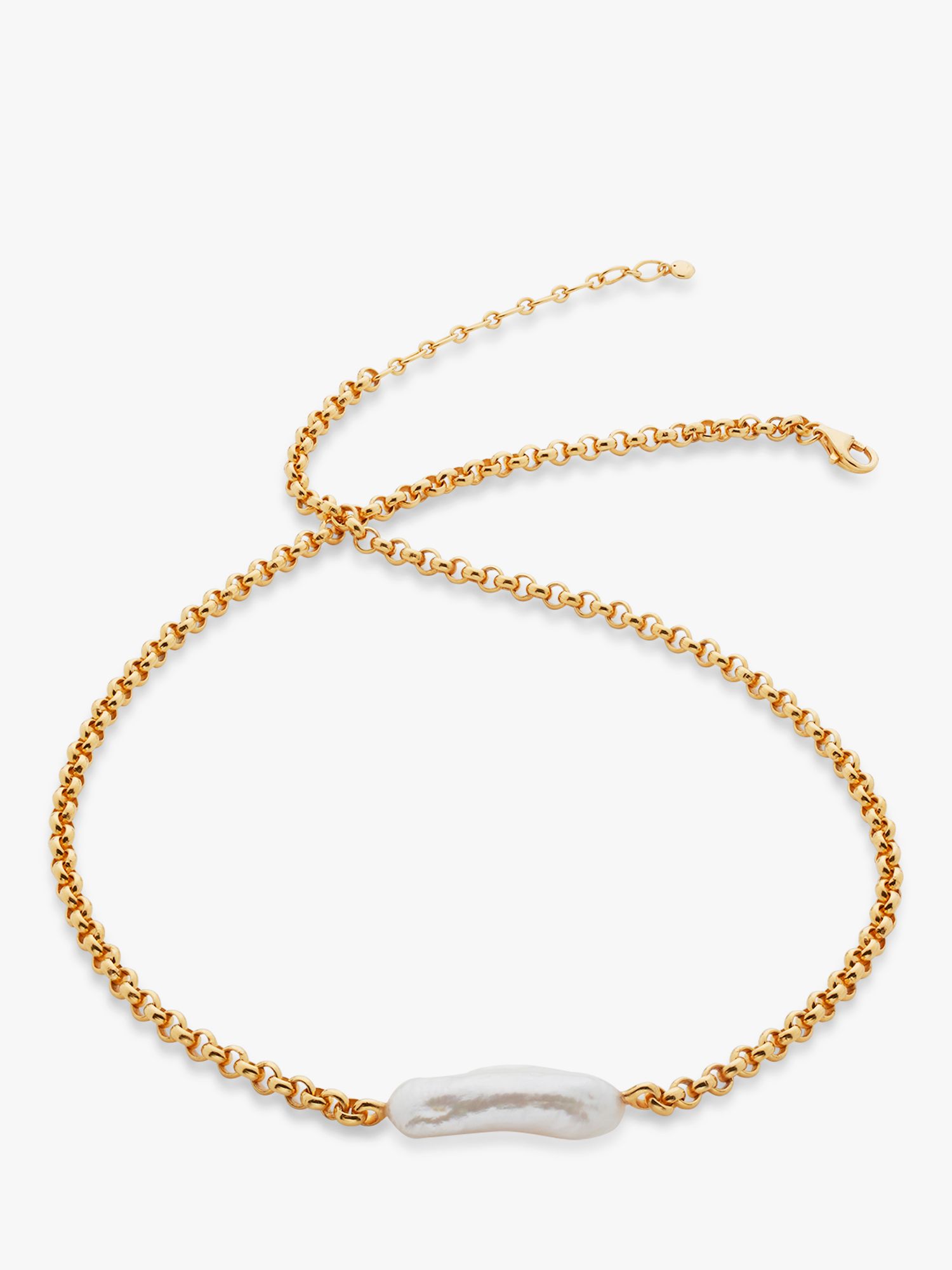 Monica Vinader Nura Pearl Chain Necklace, Gold at John Lewis & Partners