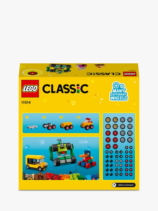 LEGO Classic Bricks and Wheels Kit 11014, Play and Create Your Own Version  of LEGO Masters, Includes a Toy Car, Train, Bus, Robot, Skateboarding  Zebra, Race Car, Bunny in a Wheelchair, and