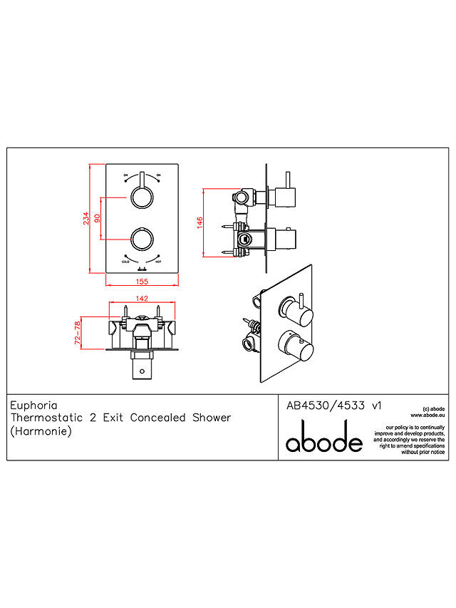 Abode Harmonie Concealed Wall-Mounted Thermostatic Shower Control, 2 Exit, Chrome