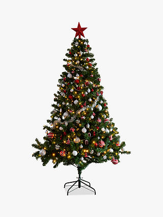 John Lewis Galloway Fir Pre-Lit & Decorated Christmas Tree, White / Multi, 7ft