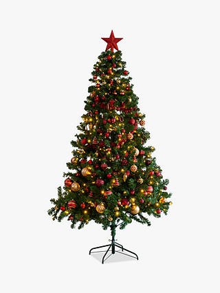 John Lewis Galloway Fir Pre-Lit & Decorated Christmas Tree, Gold / Multi, 7ft
