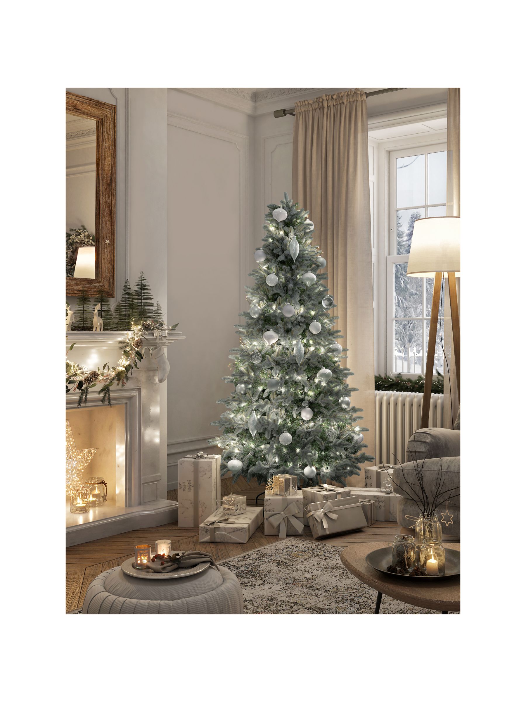 John Lewis & Partners Pre-Lit Snowy Spruce Christmas Tree, 7ft