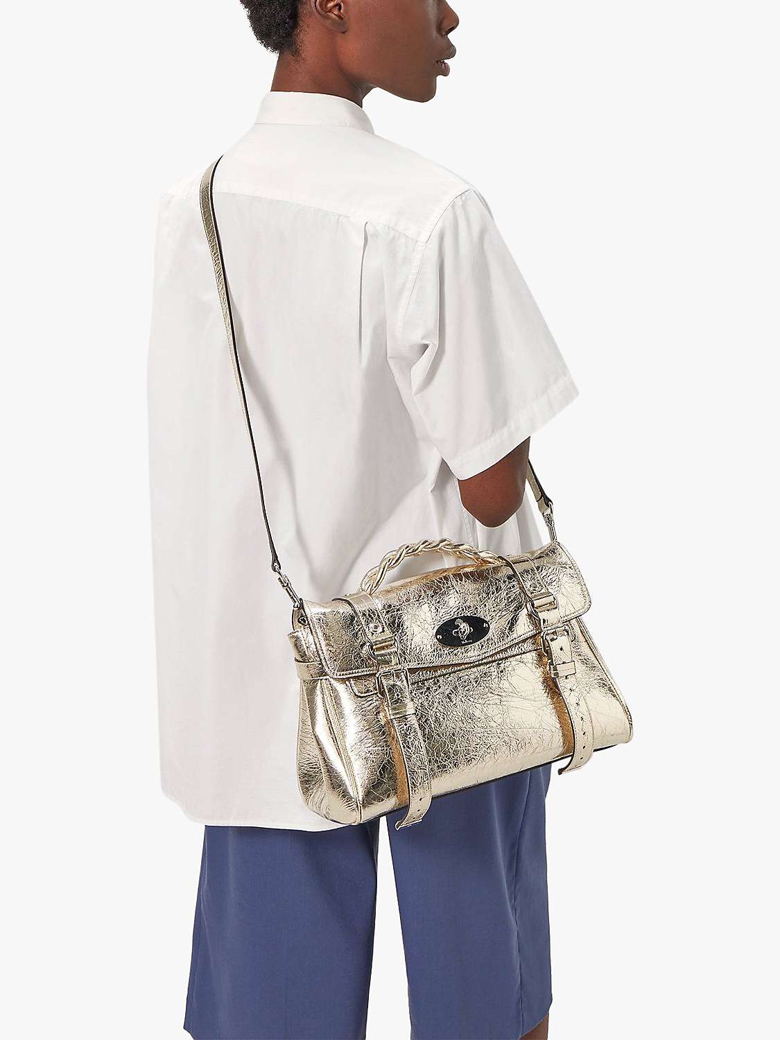Buy Mulberry Alexa Crushed Metallic Leather Shoulder Bag, Light Gold Online at johnlewis.com