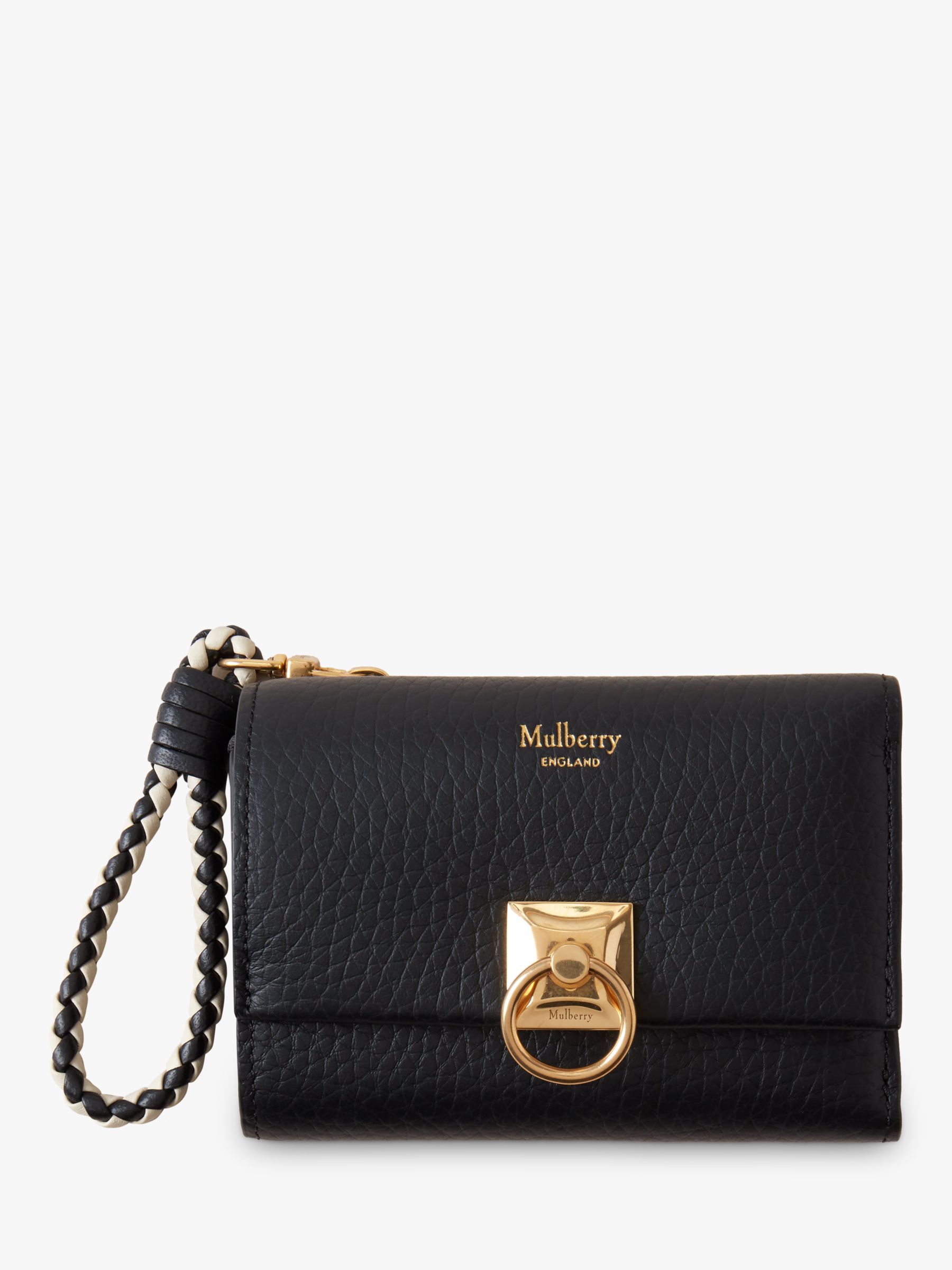 Mulberry Iris Heavy Grain Leather Trifold Wallet, Black at John Lewis ...