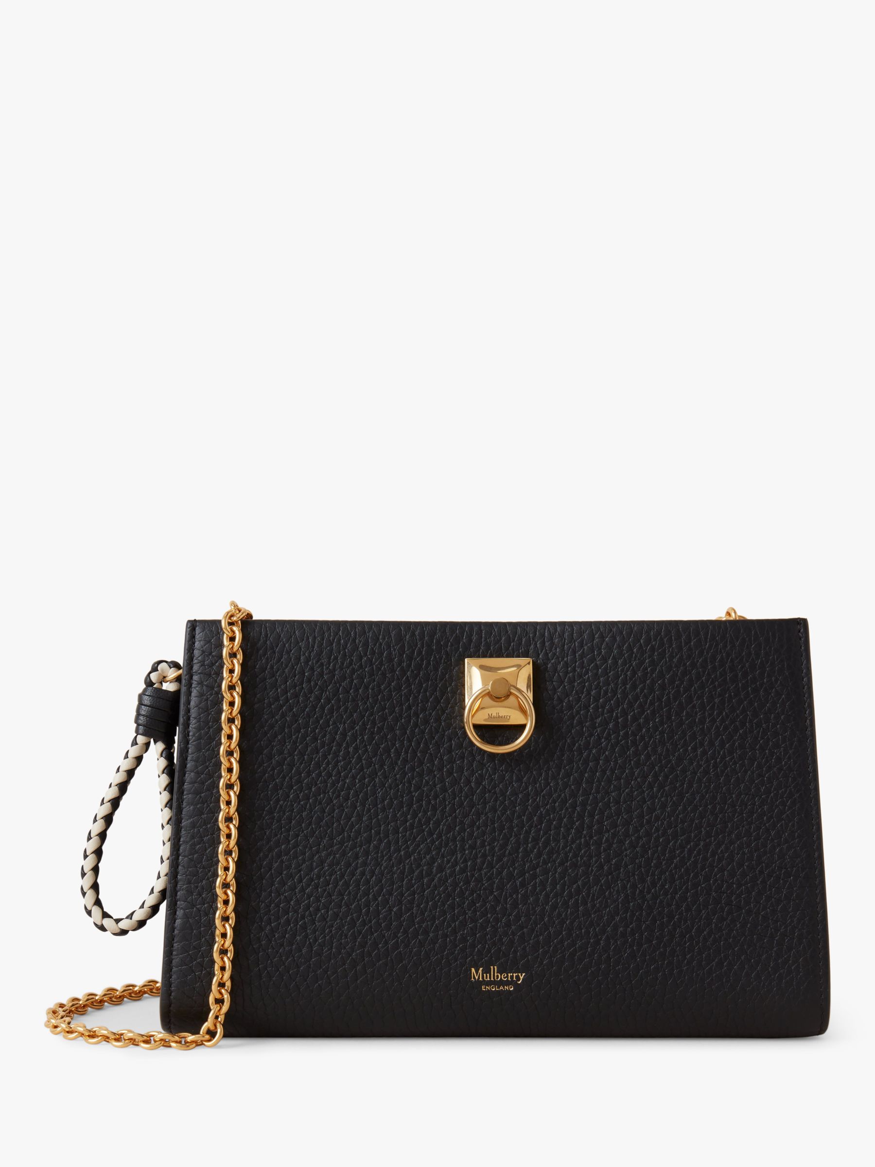 Mulberry Iris Heavy Grain Leather Wallet On Chain, Black at John Lewis ...