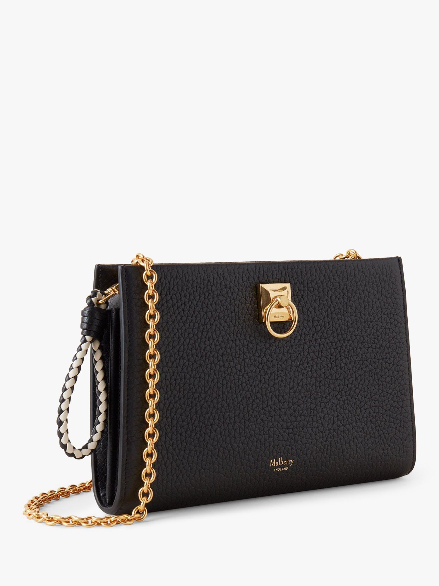 Mulberry Iris Heavy Grain Leather Wallet On Chain, Black at John Lewis ...