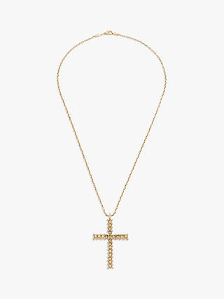 Eclectica Vintage 22ct Gold Plated Swarovski Crystal Cross Pendant Necklace, Gold