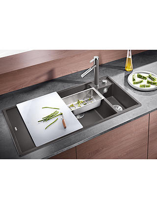 Blanco Axia 6S Inset 1.5 Left-Hand Bowls Composite Granite Kitchen Sink, Rock Grey