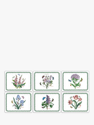 Portmeirion Botanic Garden Cork-Backed Placemats & Coasters, Set of 6, White/Multi