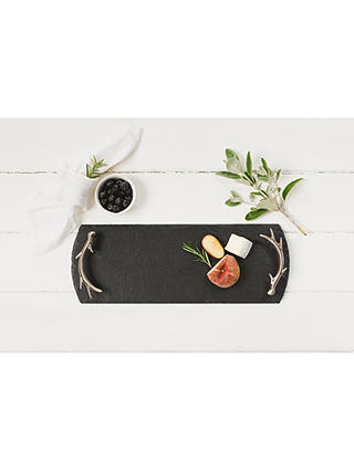 The Just Slate Company Small Slate Tray with Antler Handles, Black