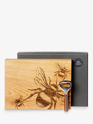 Scottish Made Large Oak Wood Bee Cutting & Serving Board & Bottle Opener, 20cm, Natural