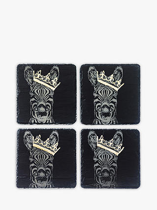 The Just Slate Company Crown Zebra Coasters, Set of 4, Black/Gold
