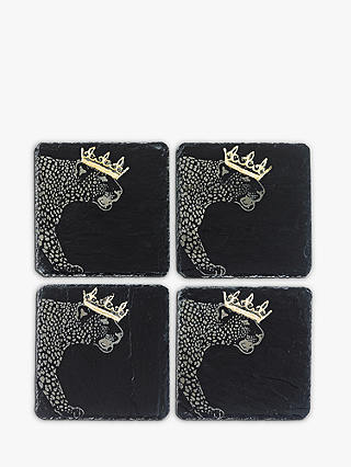 The Just Slate Company Crown Leopard Coasters, Set of 4, Black/Gold