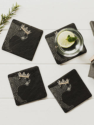 The Just Slate Company Crown Leopard Coasters, Set of 4, Black/Gold