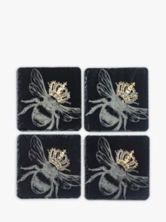 The Just Slate Company Queen Bee Coasters, Set of 4, Black/Gold