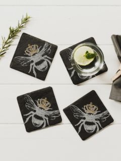 The Just Slate Company Queen Bee Coasters, Set of 4, Black/Gold