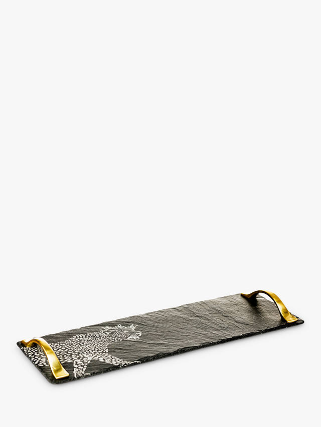 The Just Slate Company Small Slate Crowned Leopard Serving Tray with Gold Handles, Black/Gold