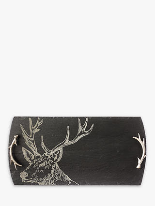 The Just Slate Company Large Slate Stag Serving Tray with Antler Handles, Black