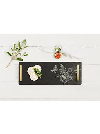 The Just Slate Company Small Slate Bee Serving Tray with Gold Handles, Black/Gold
