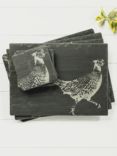 Selbrae House Pheasant Slate Placemats and Coasters, Set of 4, Black