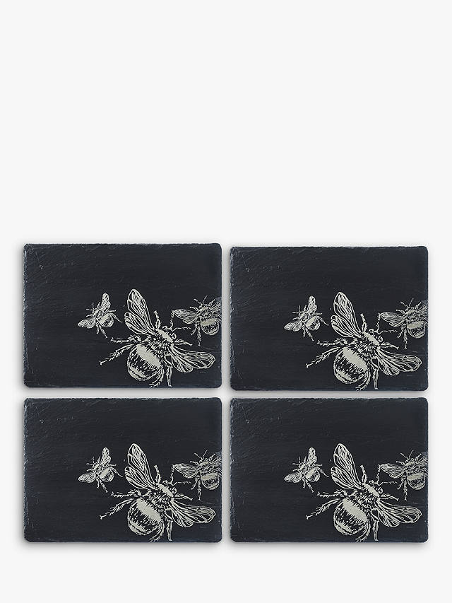 The Just Slate Company Bee Placemats and Coasters, Set of 4, Black