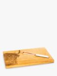 Scottish Made Oak Wood Highland Cow Cheese Board & Knife, Natural