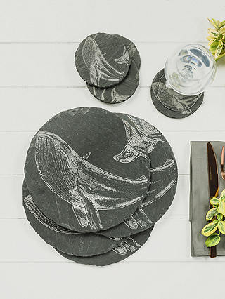 The Just Slate Company Whale Round Placemats and Coasters, Set of 4, Black