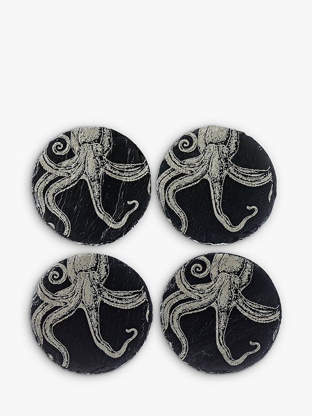 The Just Slate Company Octopus Round Placemats and Coasters, Set of 4, Black