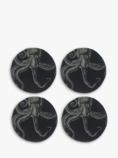 The Just Slate Company Octopus Round Placemats and Coasters, Set of 4, Black